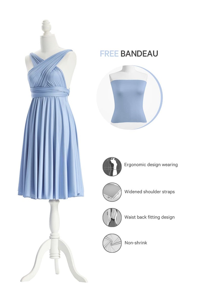 72styles Knee Length Short Infinity Bridesmaids Dresses Convertible Dresses Transformer Multiway Twist Wrap Dresses Midi Gown Dusty Blue - Image 2